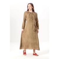 Uzun Kol Sultan Tek Cepli Yazlık Uzun Poplin Elbise Toprak Tprk