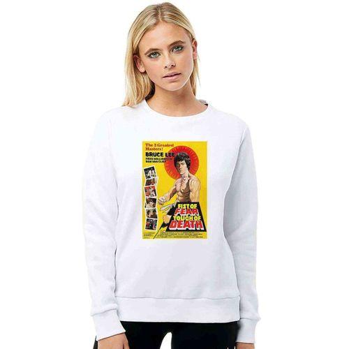 Bruce Lee Baskılı Beyaz Kadın Sweatshirt