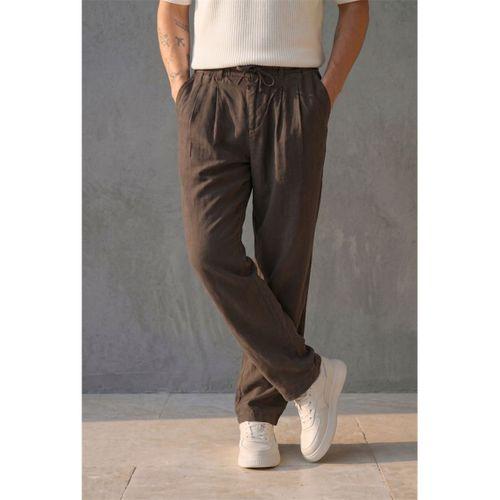 Magnus Tensel Kumaş Relaxed Fit Beli Lastikli Erkek Pantolon - Kahve