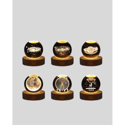 Ay Temalı Kristal Küre Gece Lambası Led Aydınlatmalı Premium Dekor