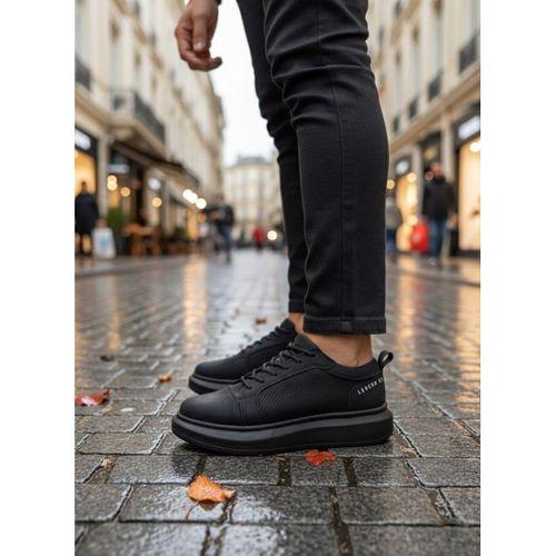 BA0548 BOA Kalın Yüksek Siyah Taban Siyah Bağcıklı Spor Erkek Ayakkabı