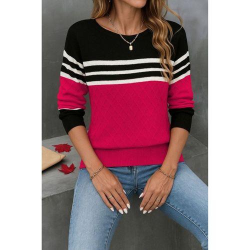 Kadın Uzun Kollu Bisiklet Yaka çok Renkli Triko Bluz