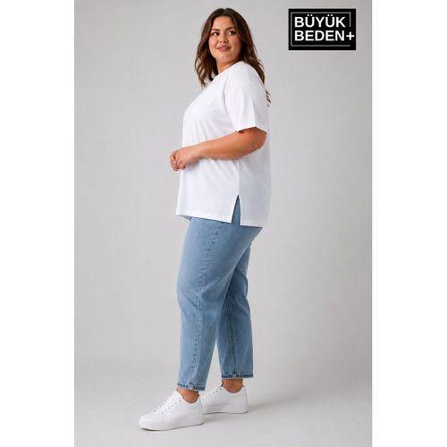 Süperlife Büyük Beden Kadın Bisiklet Yaka Yırtmaç Detaylı 3XL-6XL Tunik Tişört SPR26BTSK501