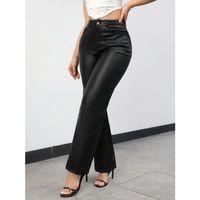 Kadın Yüksek Bel Cepli Deri Pantolon