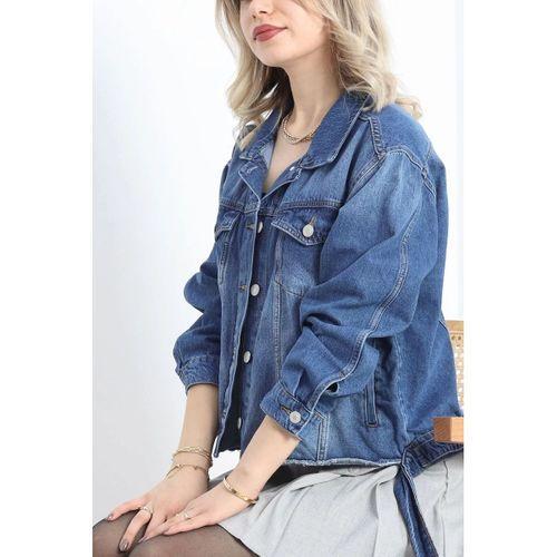 pilelistore Kuşak Detay Oversize Kot Ceket Koyumavi