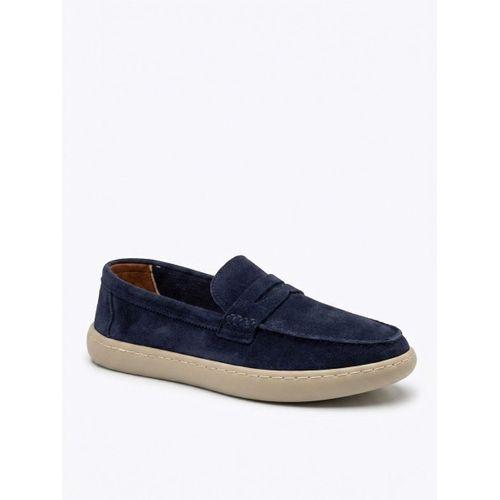 BA0251 %100 İçi Dışı Hakiki Deri Erkek Lacivert Süet Casual Loafer Kauçuk Rahat Taban Dikişli Ayakkabı