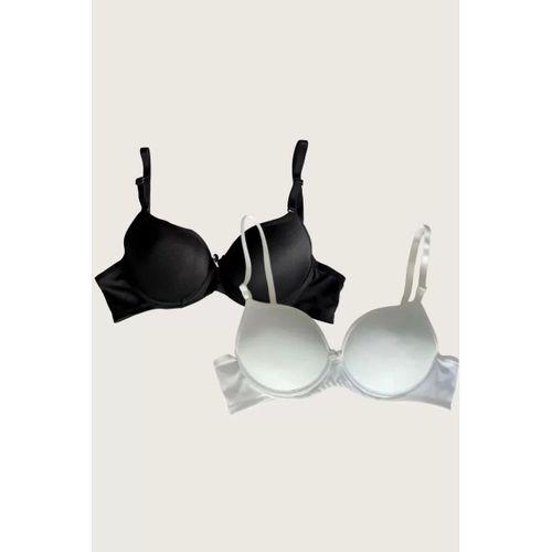 Beyaz-siyah 2'li Mikro Kumaş İçi Boş Balenli Günlük Desteksiz Sütyen