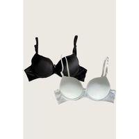 Beyaz-siyah 2'li Mikro Kumaş İçi Boş Balenli Günlük Desteksiz Sütyen