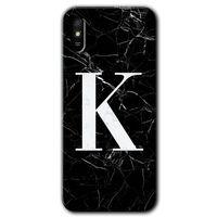 Redmi 9A Kılıf HD Desen Baskılı Arka Kapak - Siyah Mermer Desenli K Harfi