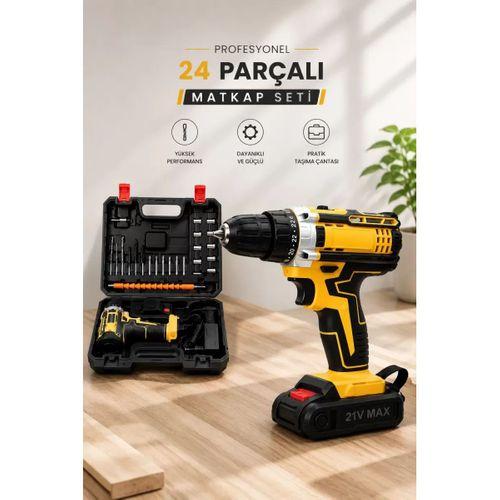 Metal Dişli 24w Akülü Matkap -çift Bataryalı Ve Led Çalışma Işığı İle Tam Set