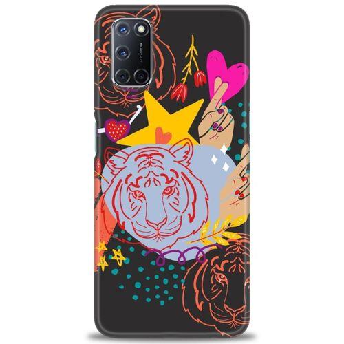 Oppo A92 Kılıf HD Baskılı Kılıf - Kaplan + Tam Ekran Koruyucu