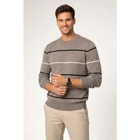 Erkek Bisiklet Yaka Cizgili Triko Kazak Yumuşak Dokulu Pamuklu Ince Dokuma, Uzun Kollu Rahat Regular Kalıp - Gri