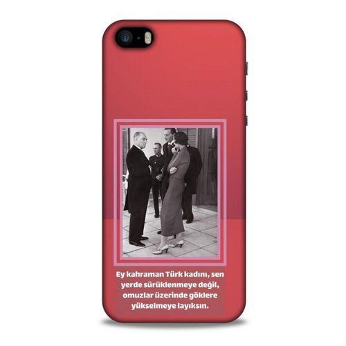 Apple Iphone 5S Kılıf Atatürk (5) Koruma Kabı Açık Kırmızı