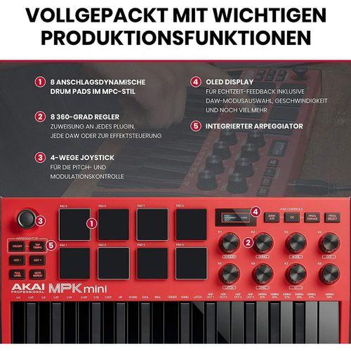AKAI Pro fessional MPK Mini MK3 Red - 25 Keys USB MIDI Keyboard C