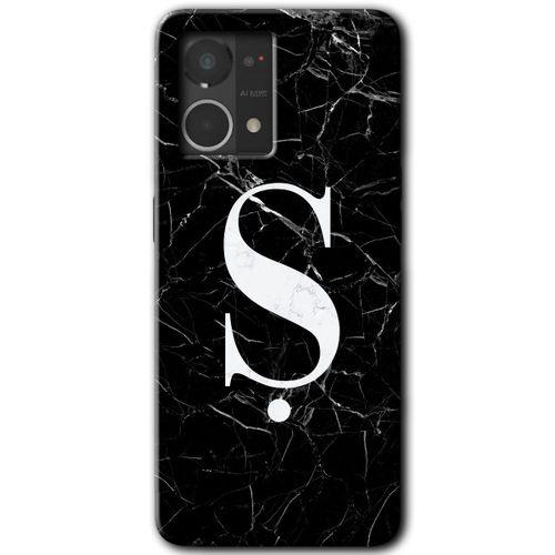 MRCİLETİSİM Oppo Reno 7 4G Kılıf HD Desen Baskılı Arka Kapak+Temperli Cam - Siyah Mermer Desenli Ş Harfi