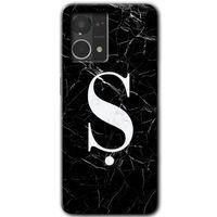 MRCİLETİSİM Oppo Reno 7 4G Kılıf HD Desen Baskılı Arka Kapak+Temperli Cam - Siyah Mermer Desenli Ş Harfi