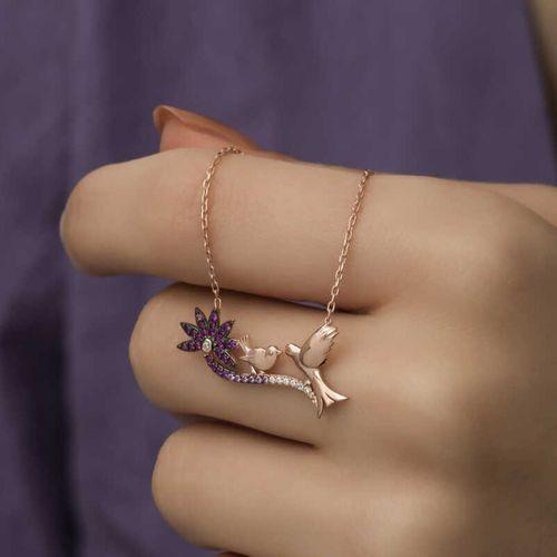 ​Lucky Life 925 Ayar Gumuss  Rose Anne Ve Yavru Kuş Bayan Kolye