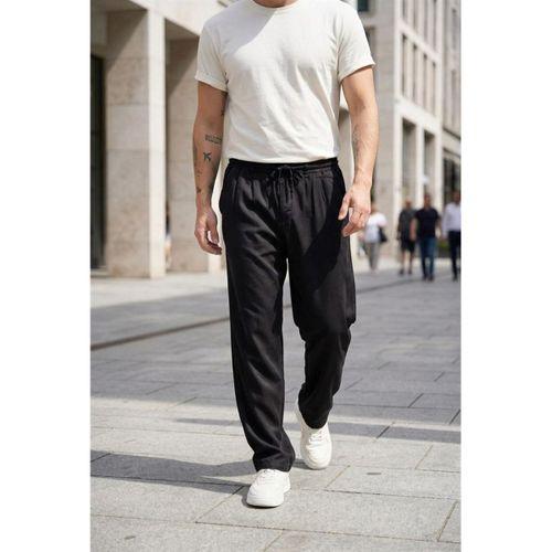 Magnus Tensel Kumaş Relaxed Fit Beli Lastikli Yazlık Erkek Pantolon - Siyah