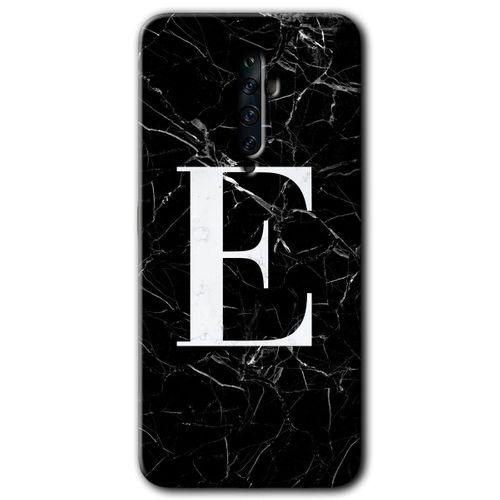 OPPO Oppo Reno 2z Kılıf HD Desen Baskılı Arka Kapak + Temperli Cam - Siyah Mermer Desenli E Harfi