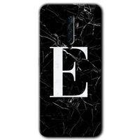 OPPO Oppo Reno 2z Kılıf HD Desen Baskılı Arka Kapak + Temperli Cam - Siyah Mermer Desenli E Harfi