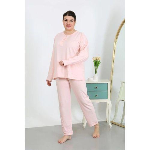 Kadın Büyük Beden Uzun Kol Penye Pijama Takımı Pembe