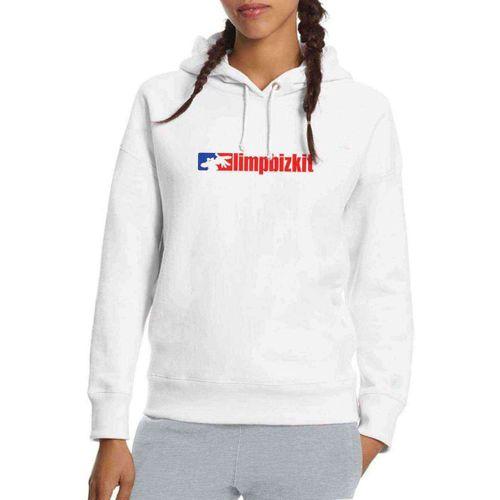 Limp Bizkit Logo Baskılı Beyaz Kadın Kapşonlu Sweatshirt