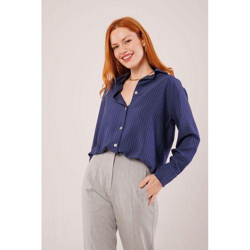 İnce Çizgi Detaylı Lacivert Gömlek