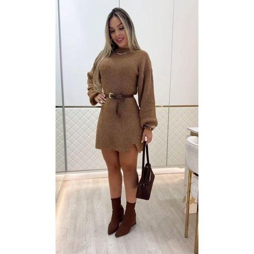 Kadın Uzun Kollu Yuvarlak Yakalı Kısa Triko Elbise