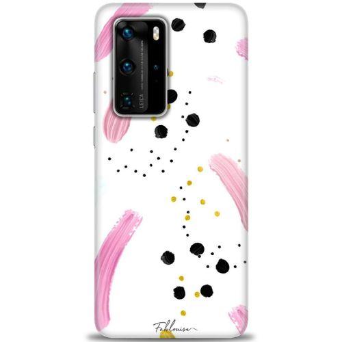Huawei P40 Pro Kılıf HD Baskılı Kılıf - Pembe ve Benekler + Tam Ekran Koruyucu