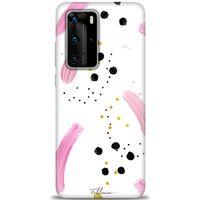 Huawei P40 Pro Kılıf HD Baskılı Kılıf - Pembe ve Benekler + Tam Ekran Koruyucu