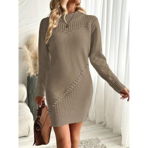 Kadın Uzun Kollu Yuvarlak Yaka Mini Triko Elbise