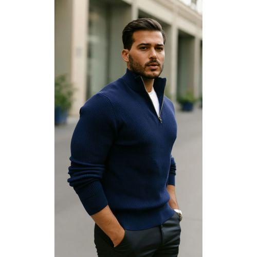 Erkek Balıkçı Zip Yaka Uzun Kollu Triko