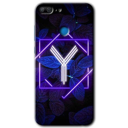 Honor 9 Lite Kılıf HD Desen Baskılı Arka Kapak - Dark Neon Yaprak Y Harfi + Kırılmaz Cam