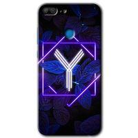 Honor 9 Lite Kılıf HD Desen Baskılı Arka Kapak - Dark Neon Yaprak Y Harfi + Kırılmaz Cam