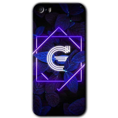 MRCİLETİSİM iPhone 5s Kılıf HD Desen Baskılı Arka Kapak + Temperli Cam - Dark Neon Yaprak G Harfi
