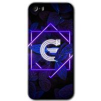 MRCİLETİSİM iPhone 5s Kılıf HD Desen Baskılı Arka Kapak + Temperli Cam - Dark Neon Yaprak G Harfi