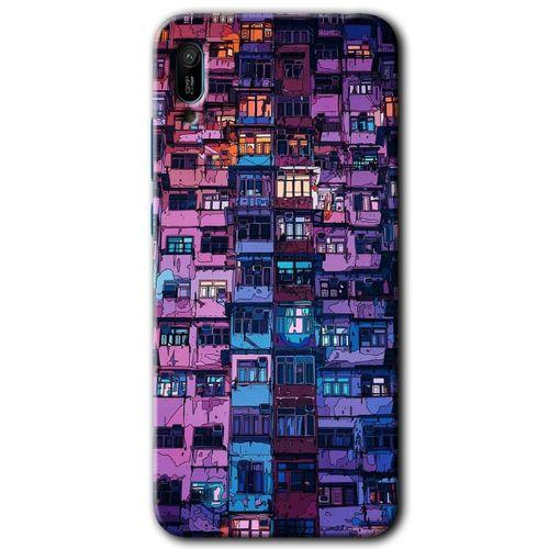 Huawei Y6 2019 Kılıf Kapak - Şehir Görünümü +Hayalet Ekran Yandan Gözükmez