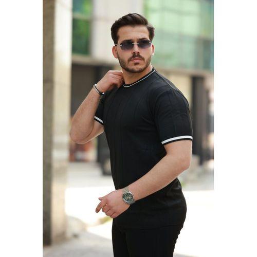 Erkek Bisiklet Yaka çizgi Desenli Ribanalı Kısa Kollu Tshirt