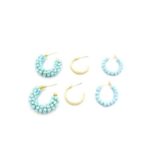 Boncuklu Küpe Seti - Turkuaz