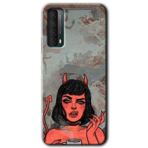 MRCİLETİSİM Huawei P Smart 2021 Kılıf Baskılı Kapak - Devil Girl +Tam Ekran Koruyucu