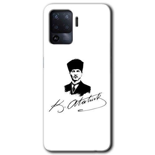 Oppo Reno 5 Lite Kılıf Baskılı Kapak - Kemal Atatürk İmza + 5D Tam Kaplayan Cam