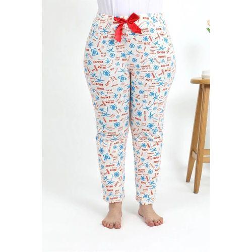 Kadın Pamuklu Büyük Beden Alt Pijama Ekru