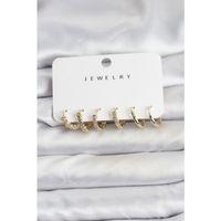 Gold Renk Pirinç Zirkon Taşlı Kadın Küpe Seti