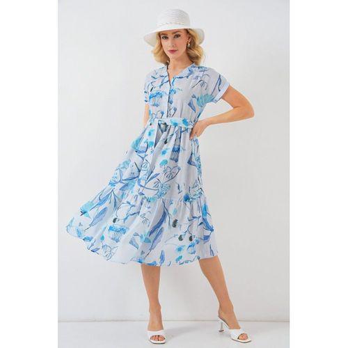 Desenli Kısa Kol Elbise 2558 - Mavi