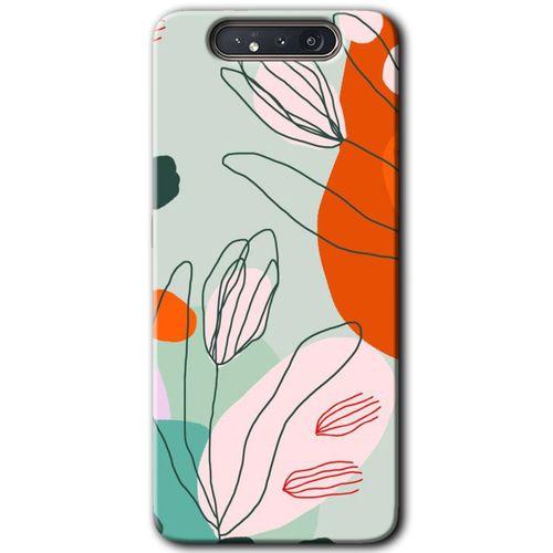 MRCİLETİSİM Samsung Galaxy A80 Kılıf Baskılı Kapak - Vektör Çiçekler + 5D Tam Kaplayan Cam