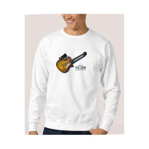 Original 1959 Les Paul Standard Baskılı Beyaz Erkek Sweatshirt