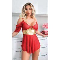 Sarı Kuşak Detaylı Fantezi Kırmızı Gecelik