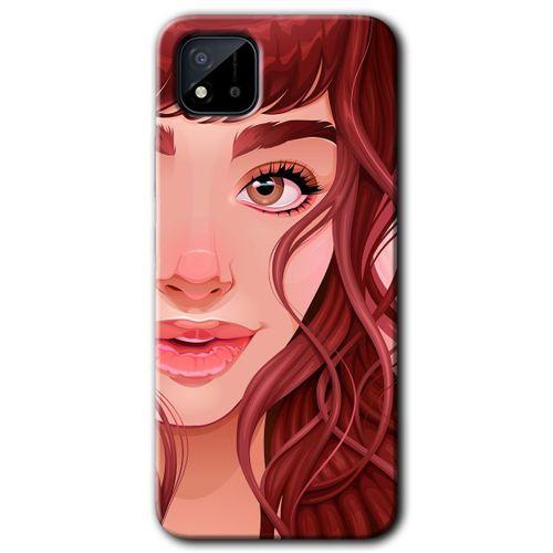 MRCİLETİSİM Realme C11 Kılıf Baskılı Kapak - Kızıl Kız + 5D Tam Kaplayan Cam