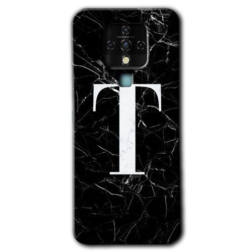 Tecno Camon 16 Kılıf HD Desen Baskılı Arka Kapak - Siyah Mermer Desenli T Harfi + Kırılmaz Cam