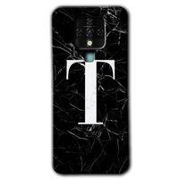 Tecno Camon 16 Kılıf HD Desen Baskılı Arka Kapak - Siyah Mermer Desenli T Harfi + Kırılmaz Cam